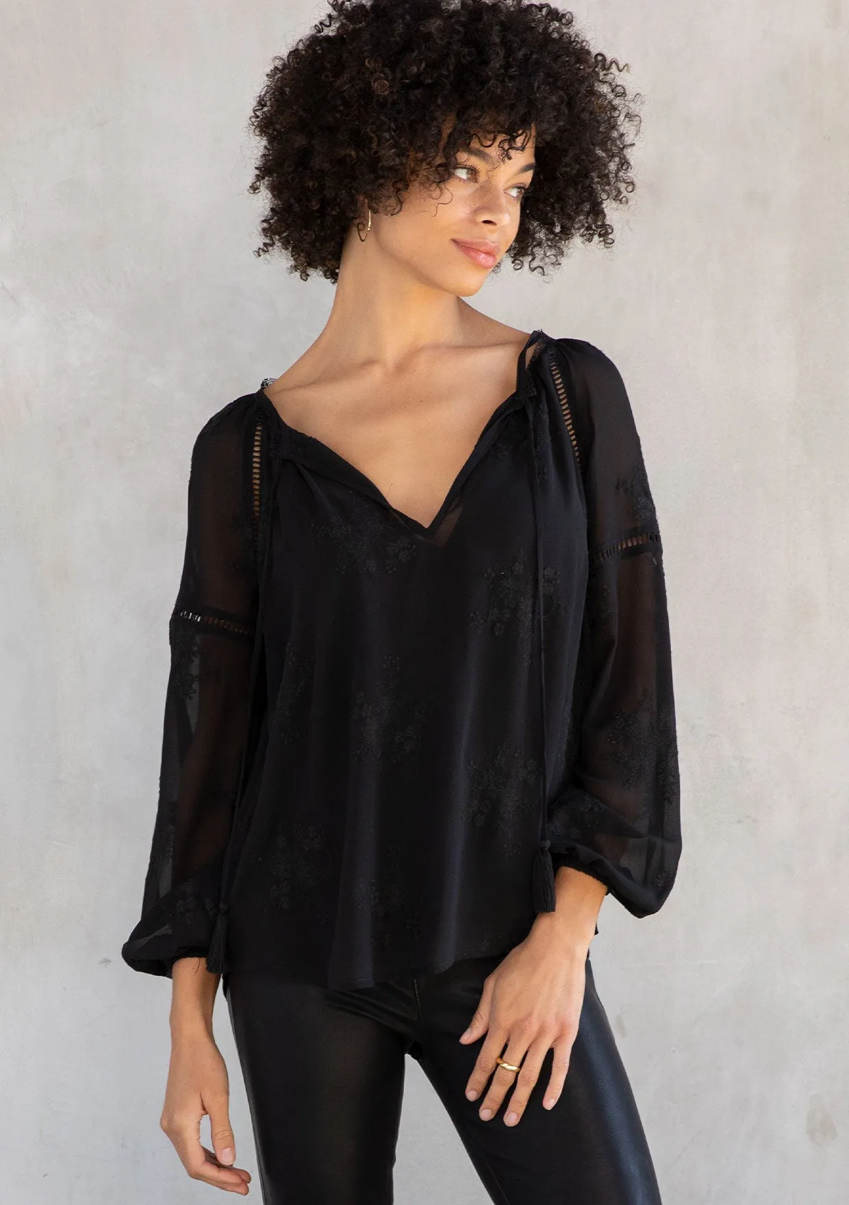 Floral Embroidered Long Sleeve Peasant Blouse