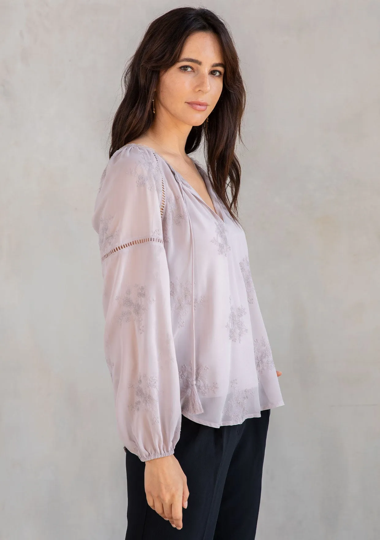 Floral Embroidered Long Sleeve Peasant Blouse