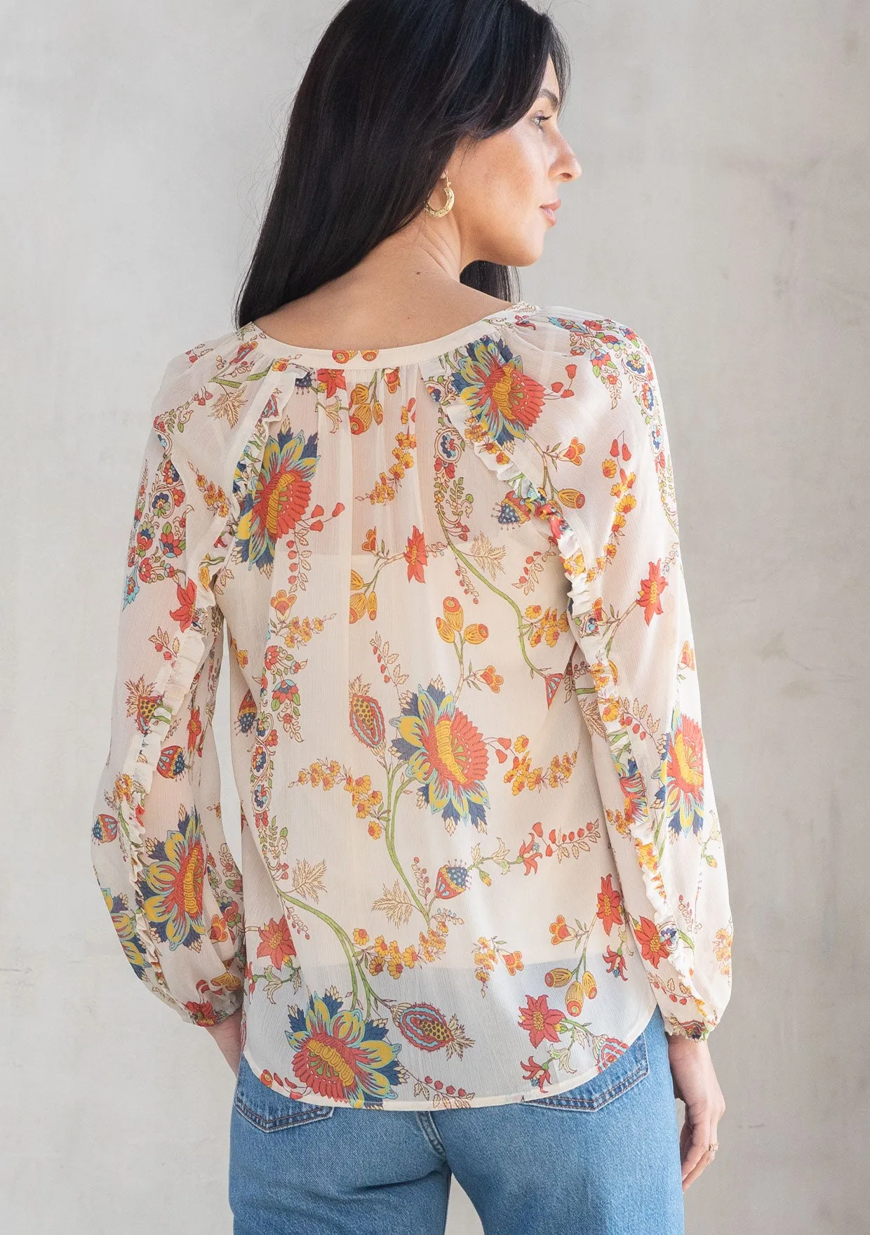 Floral Long Sleeve Button Front Blouse