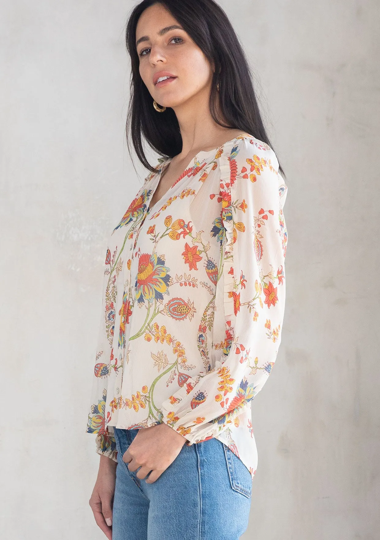 Floral Long Sleeve Button Front Blouse