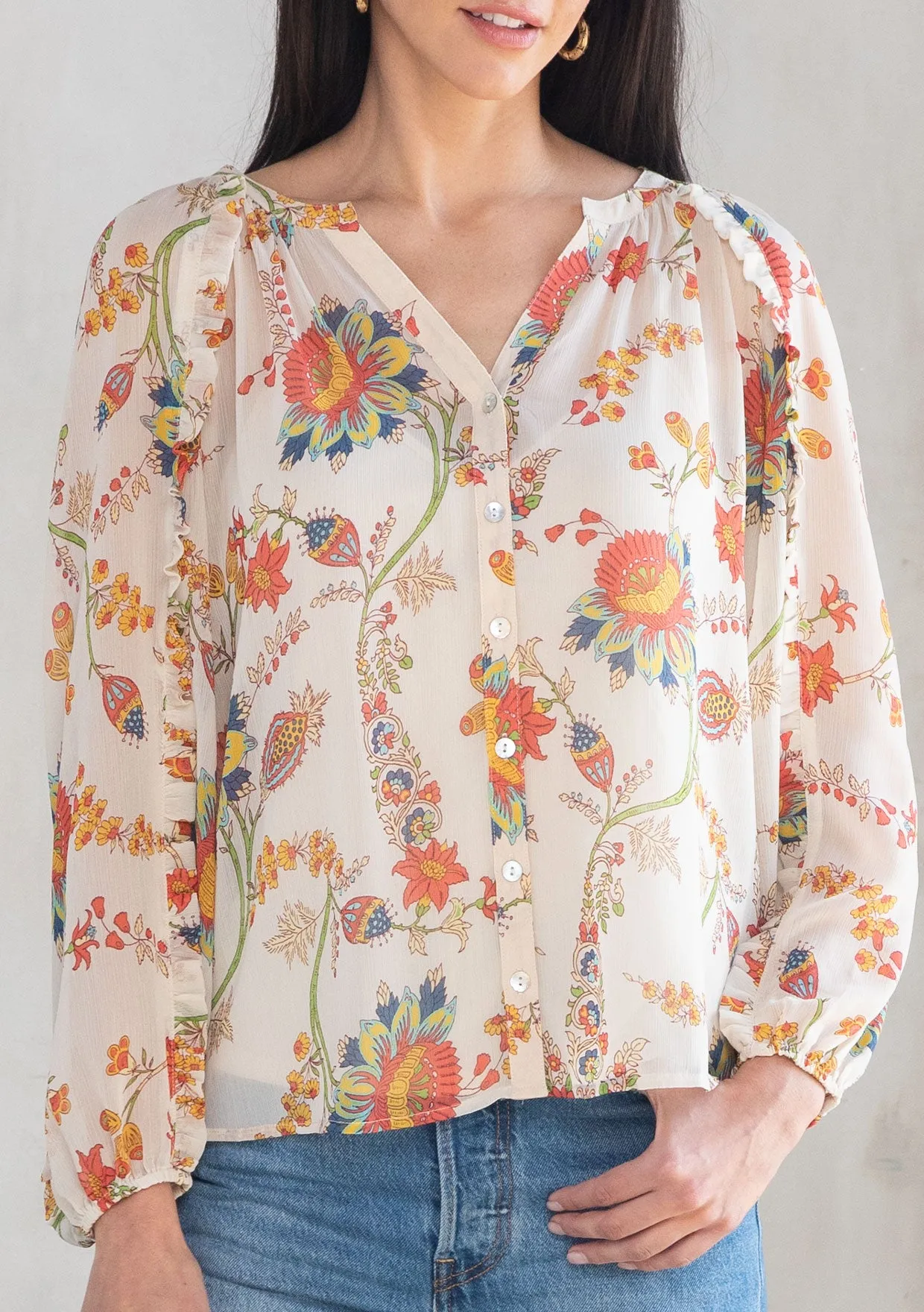 Floral Long Sleeve Button Front Blouse