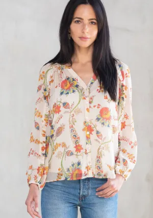 Floral Long Sleeve Button Front Blouse