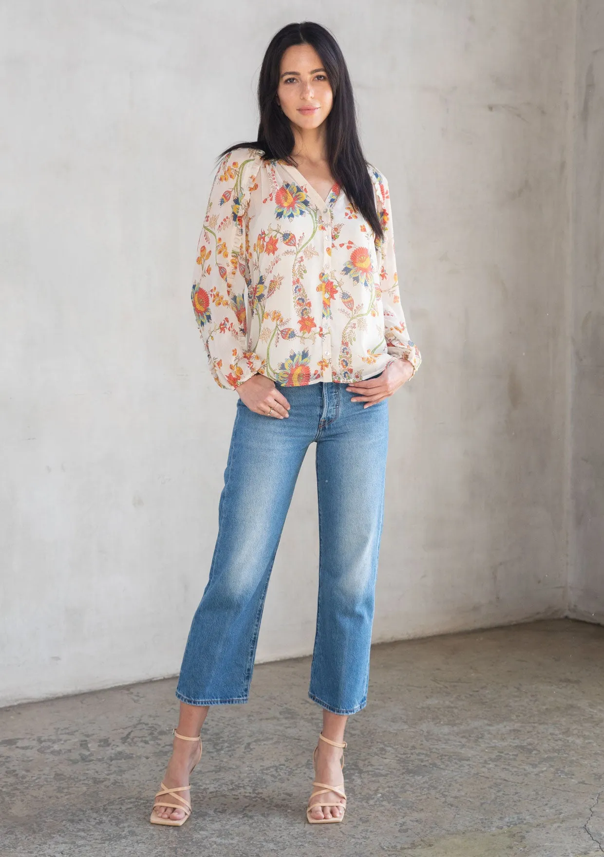 Floral Long Sleeve Button Front Blouse