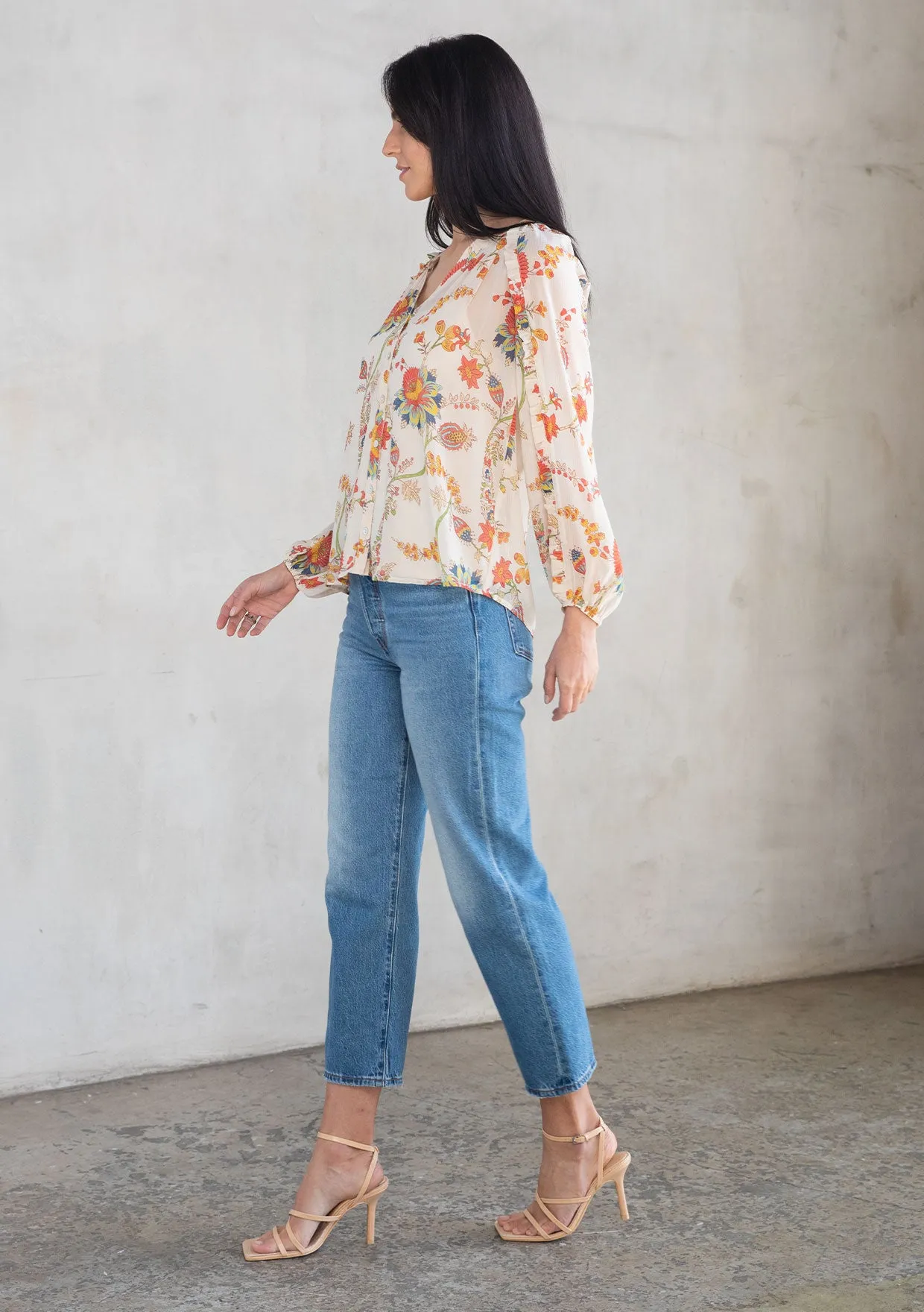 Floral Long Sleeve Button Front Blouse