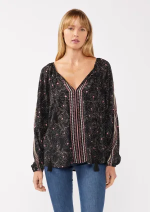 Floral Print Long Sleeve Tassel Tie Peasant Blouse
