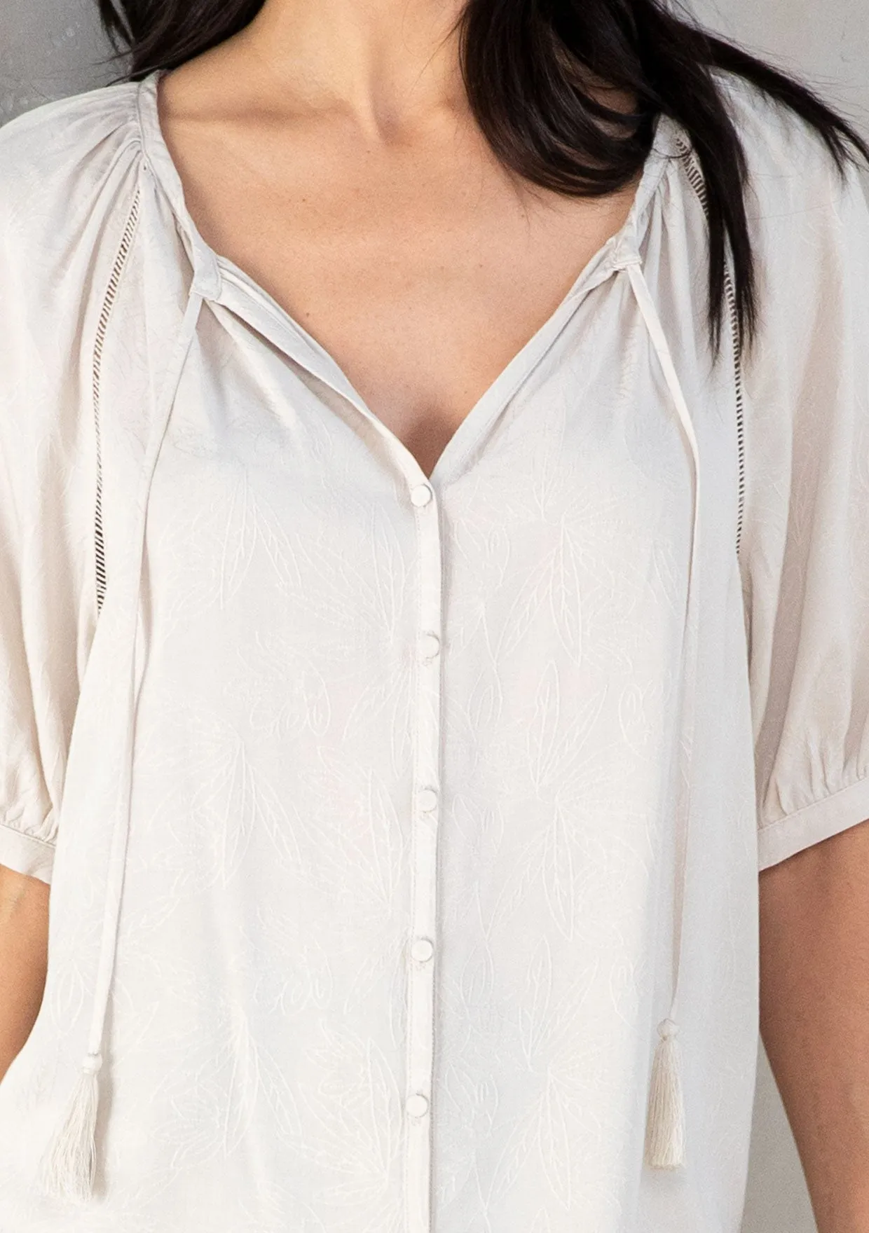 Floral Puff Sleeve Button Front Top