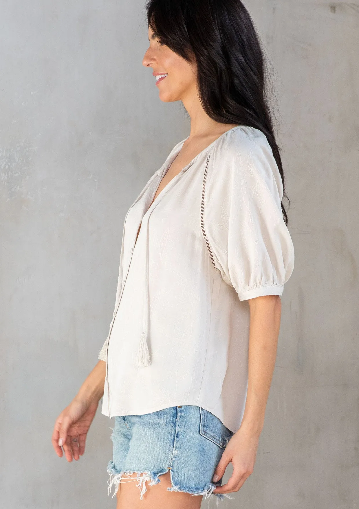 Floral Puff Sleeve Button Front Top