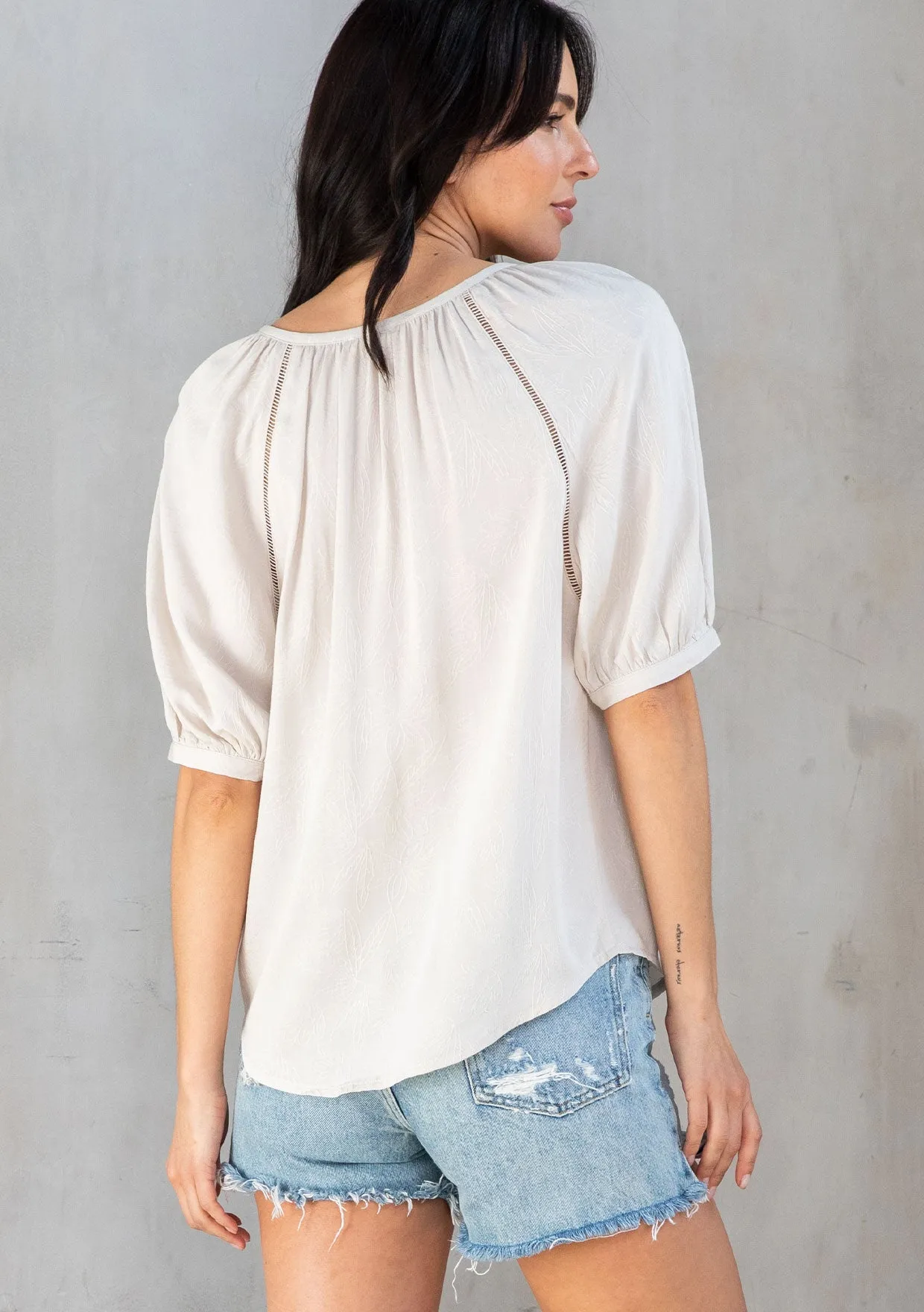 Floral Puff Sleeve Button Front Top