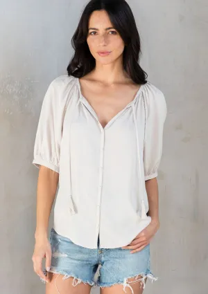 Floral Puff Sleeve Button Front Top