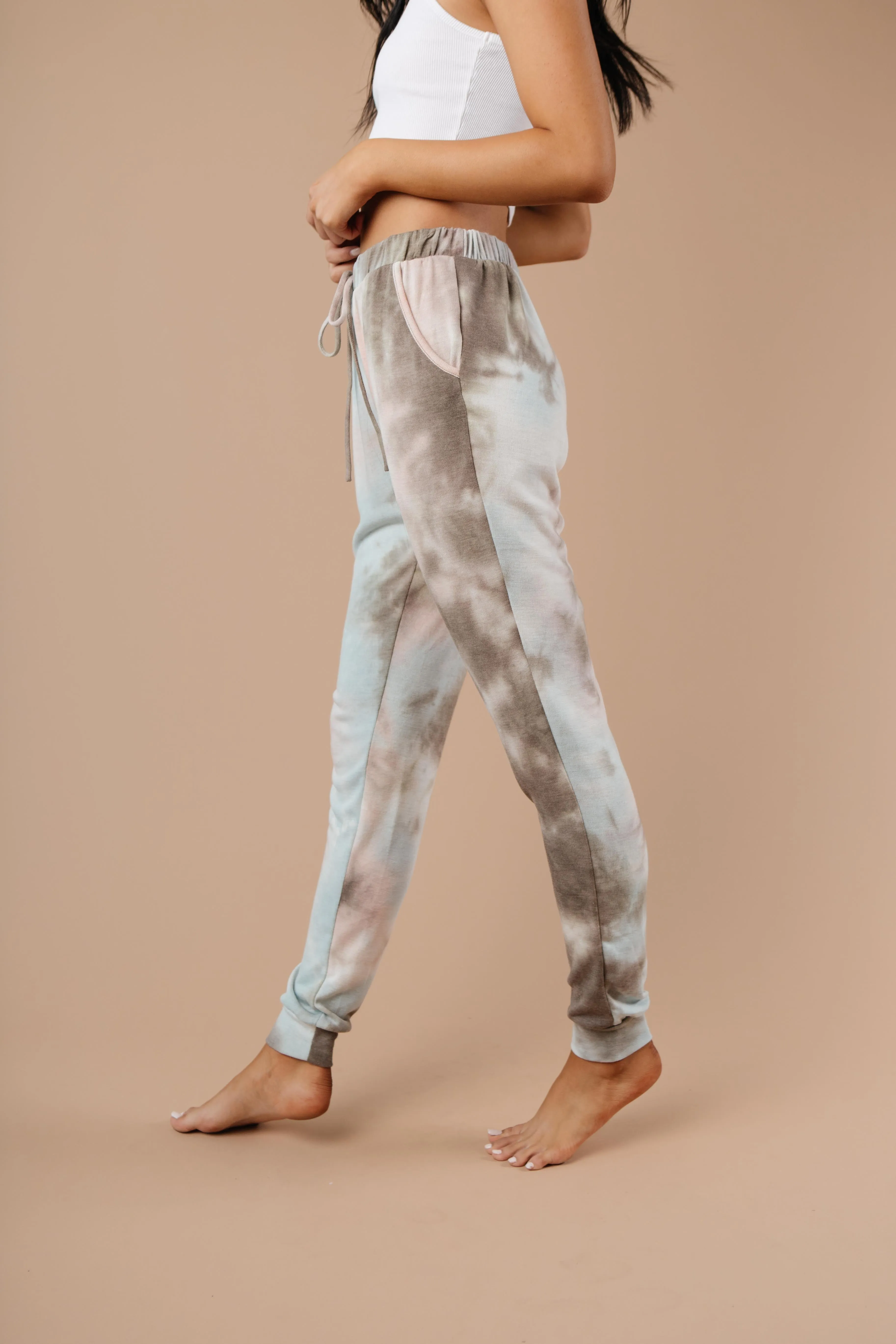 Forgotten Dreams Tie Dye Joggers In Taupe
