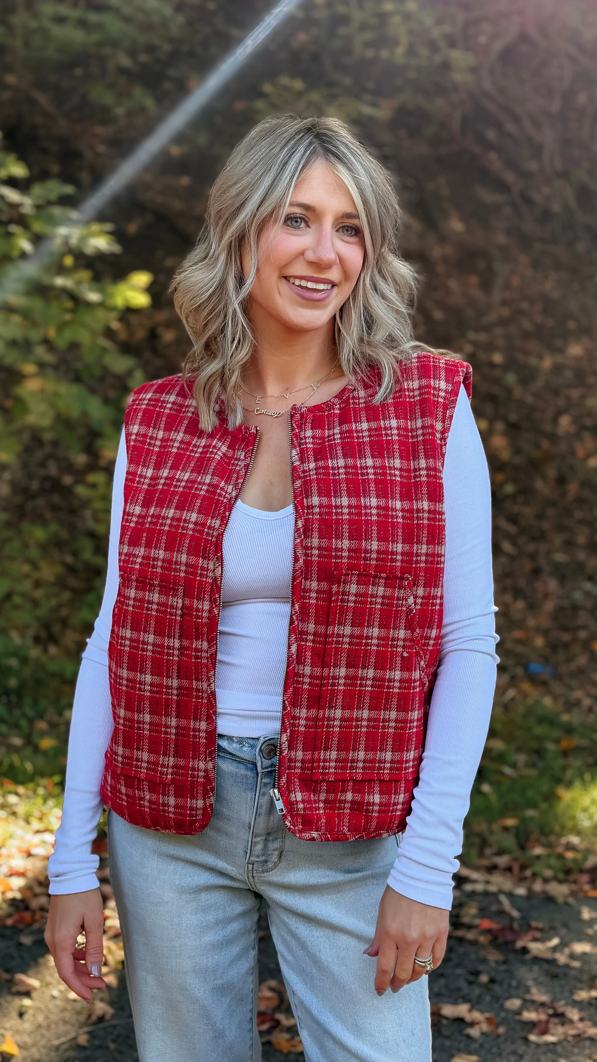 Frosty Red Plaid Vest