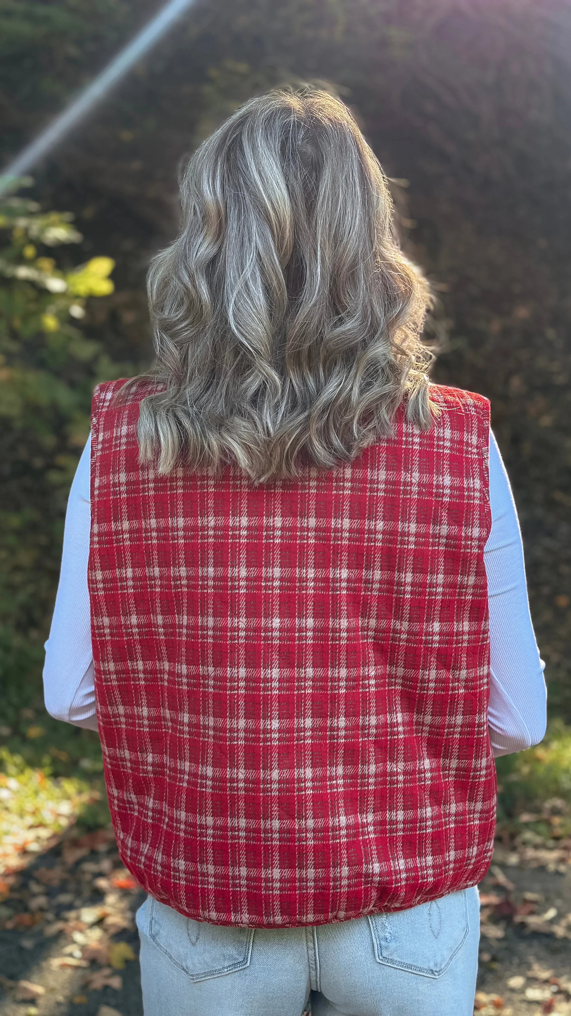 Frosty Red Plaid Vest