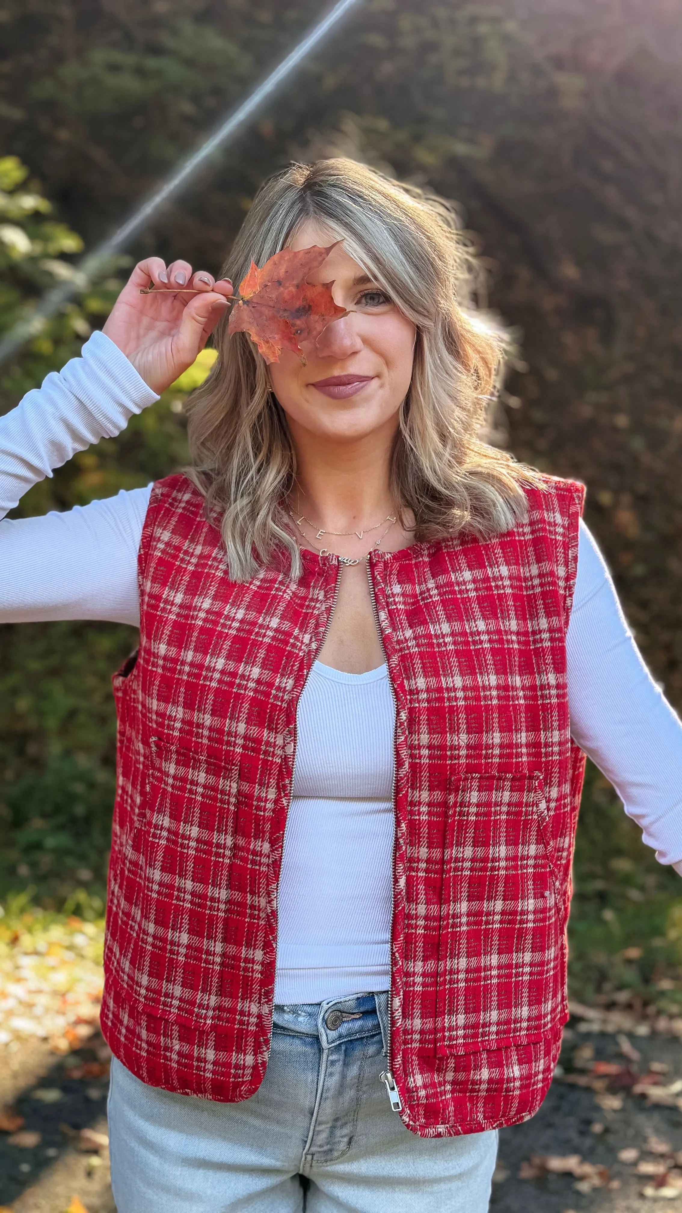 Frosty Red Plaid Vest