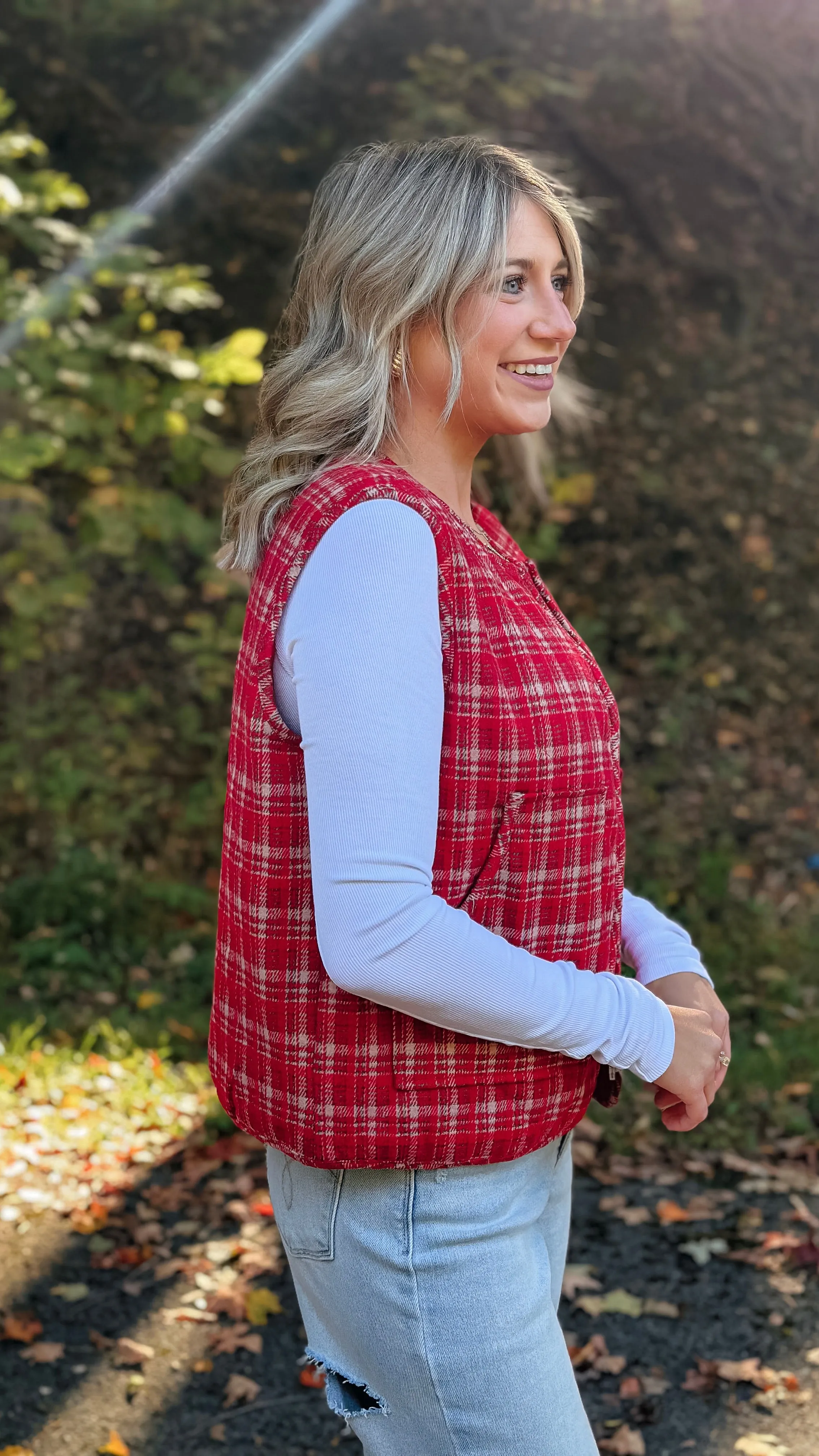 Frosty Red Plaid Vest