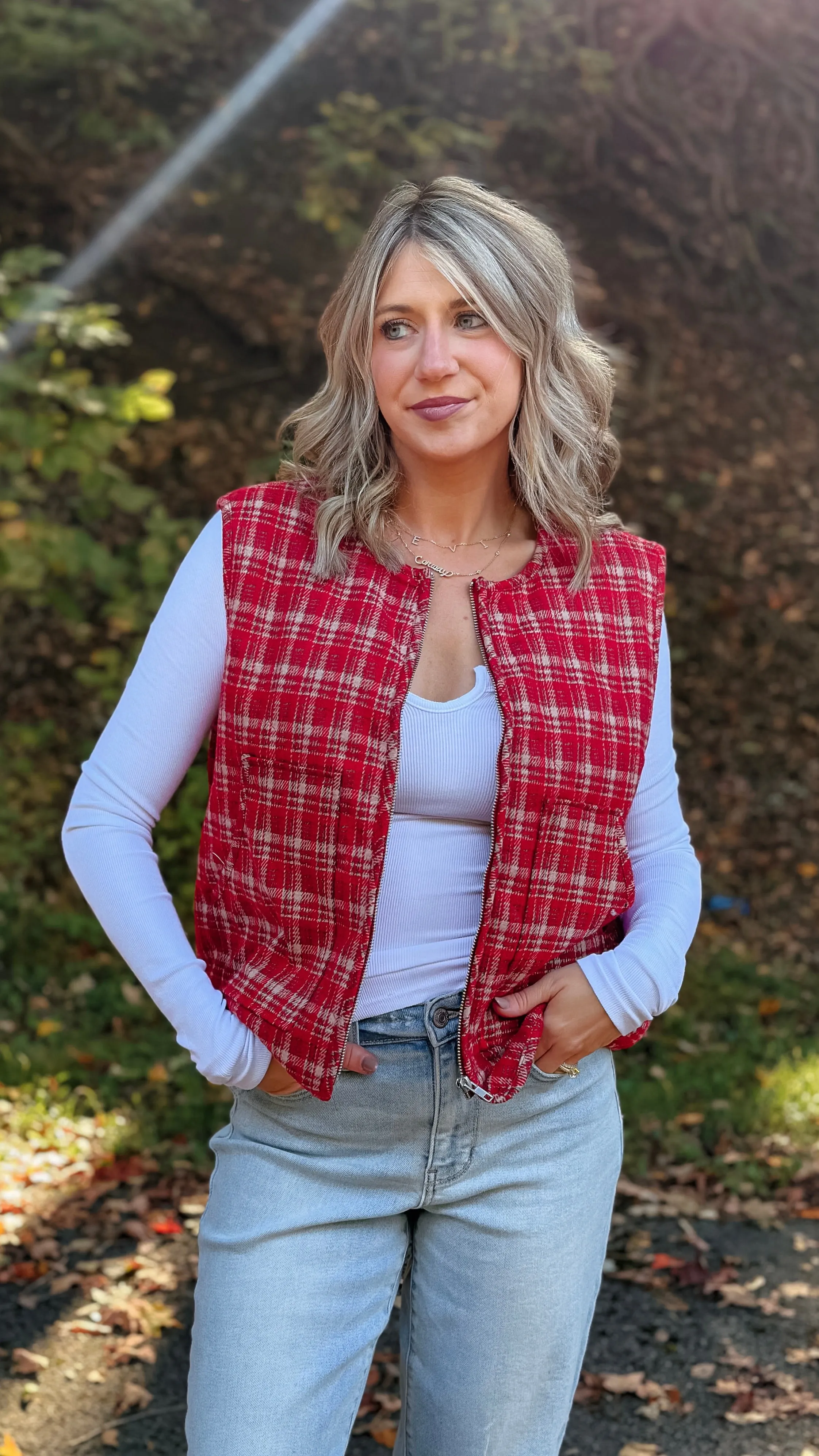 Frosty Red Plaid Vest