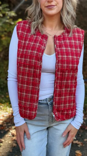 Frosty Red Plaid Vest