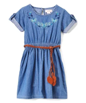 Girl Blue Chambray Dress with Brown Leather Belt 2-4
