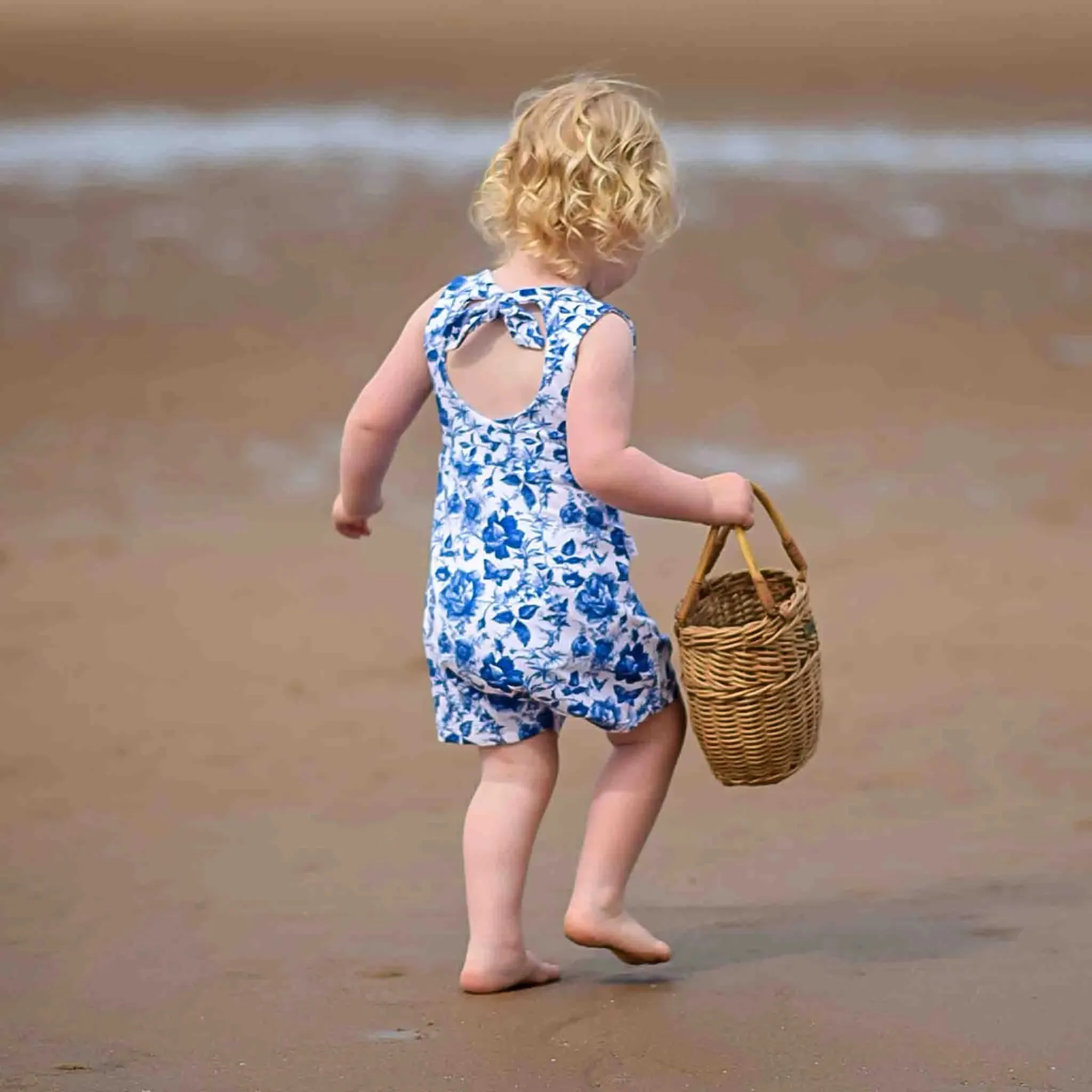 Girl's English Blue Bow Back Playsuit | Floral