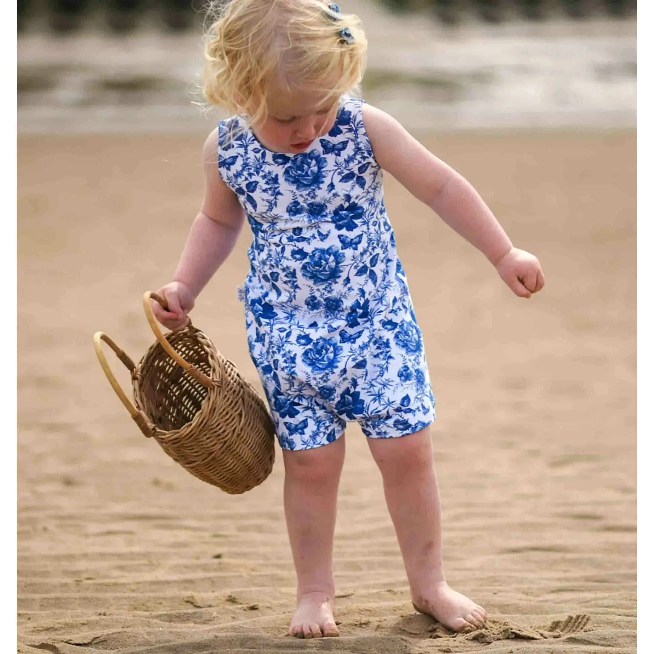 Girl's English Blue Bow Back Playsuit | Floral