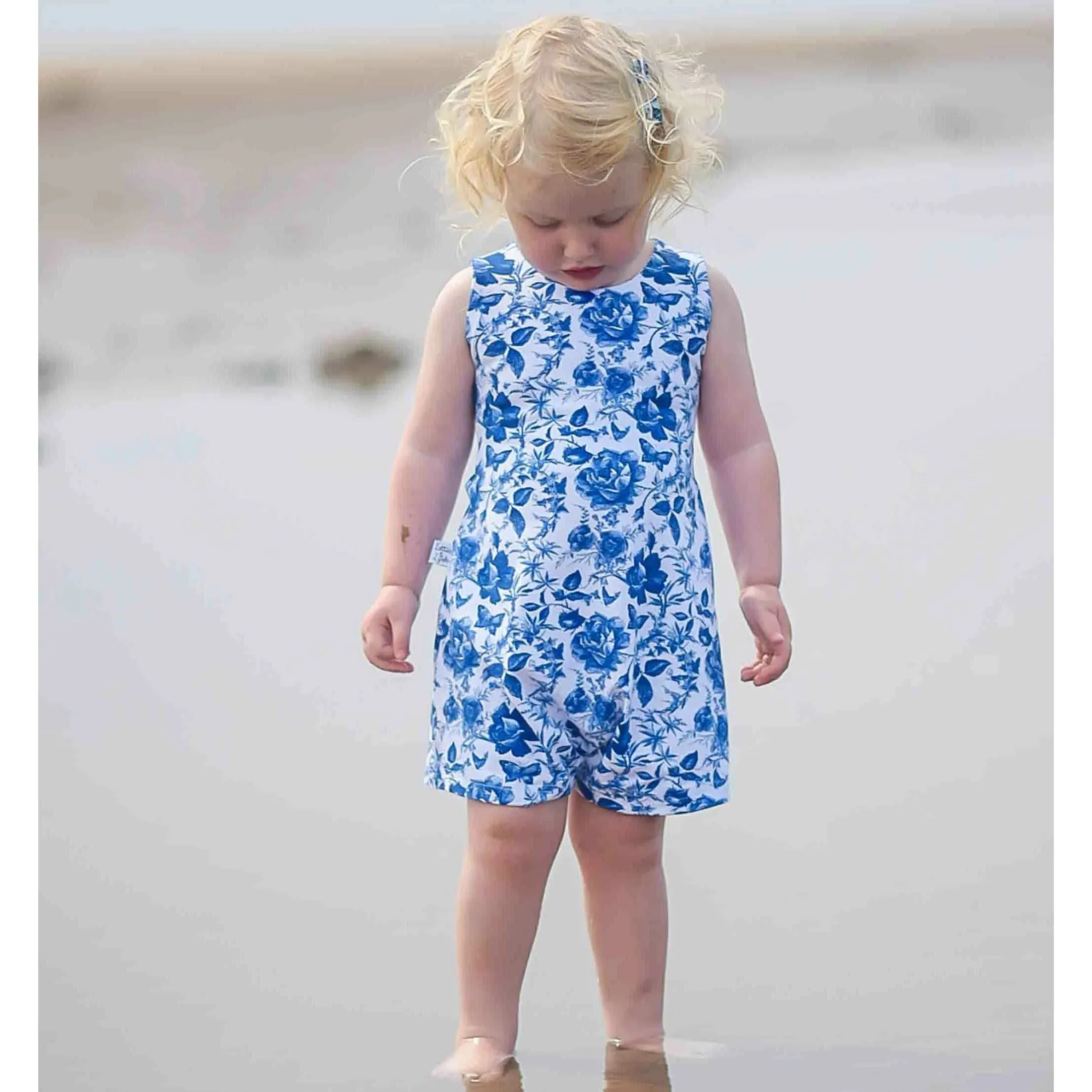 Girl's English Blue Bow Back Playsuit | Floral