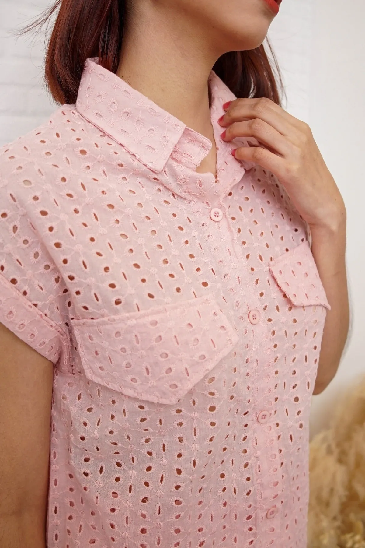GRACIE Sleeveless Eyelet Top and Shorts Co-ord (Blush Pink)