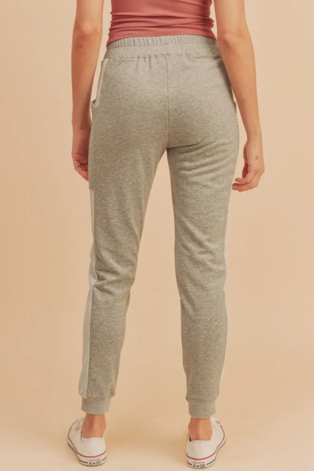 Gray Elastic Waist Joggers with Pockets