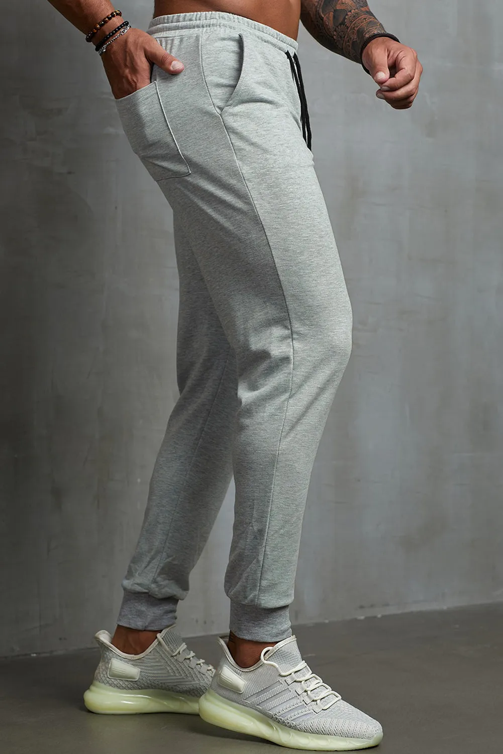 Gray Elastic Waist Men's Joggers Pants