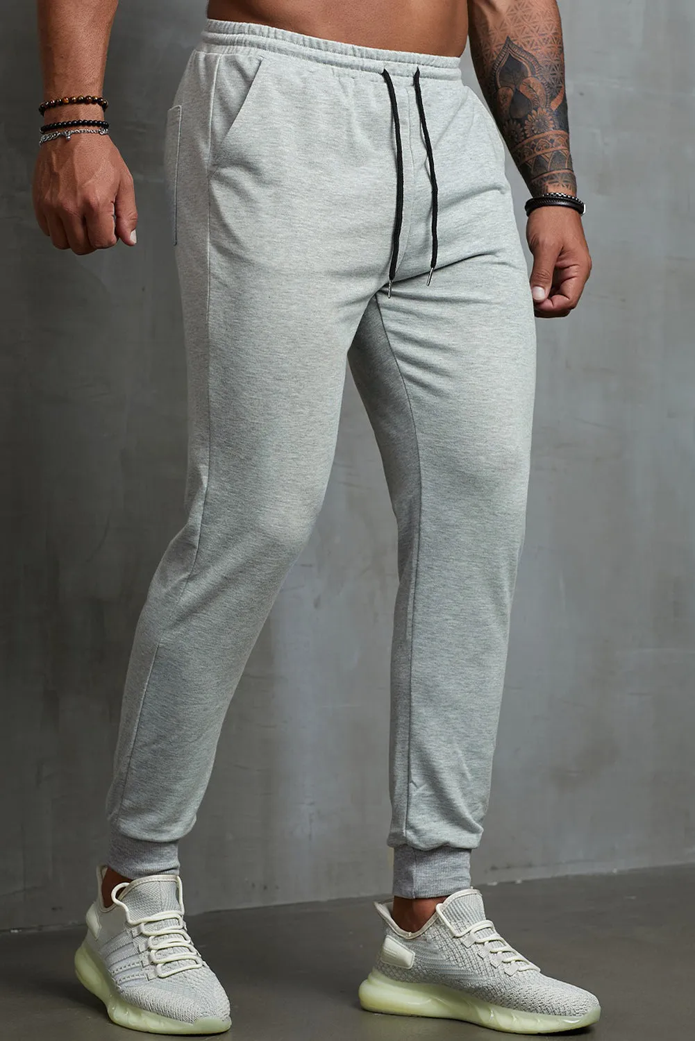 Gray Elastic Waist Men's Joggers Pants
