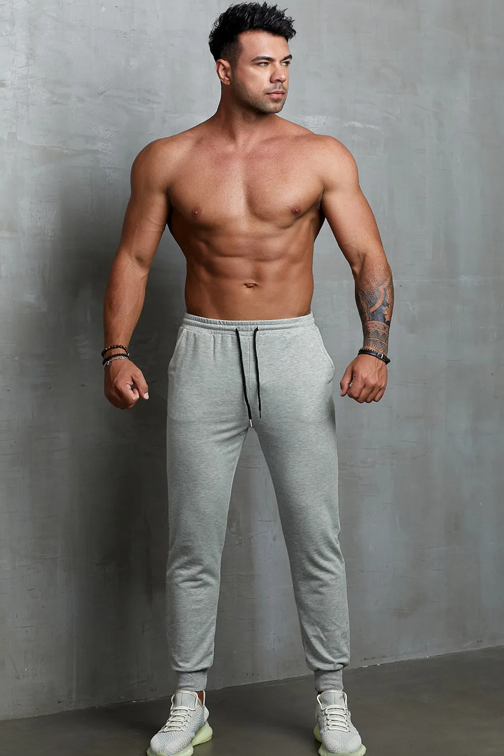 Gray Elastic Waist Men's Joggers Pants