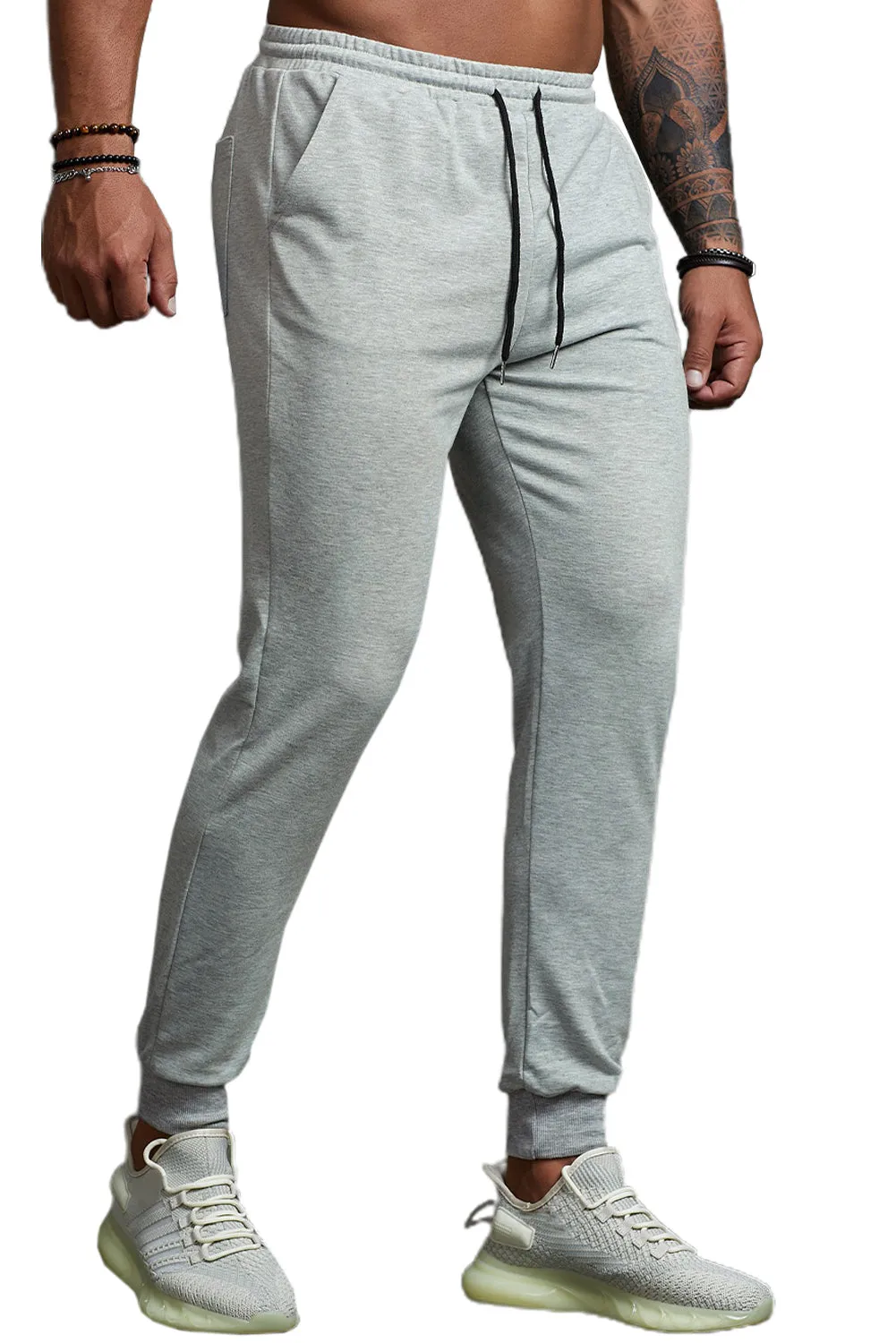 Gray Elastic Waist Men's Joggers Pants