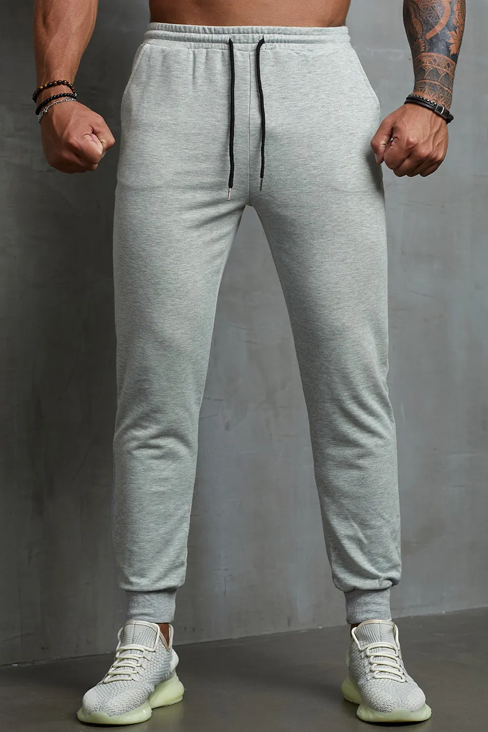 Gray Elastic Waist Men's Joggers Pants