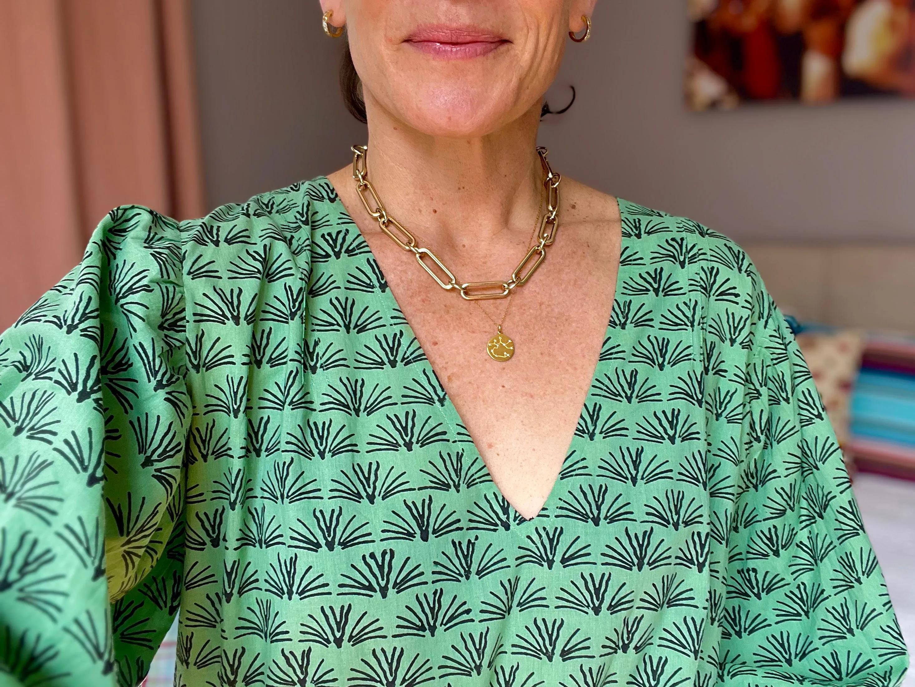 Green Blackbuck Puffy Sleeve Blouse