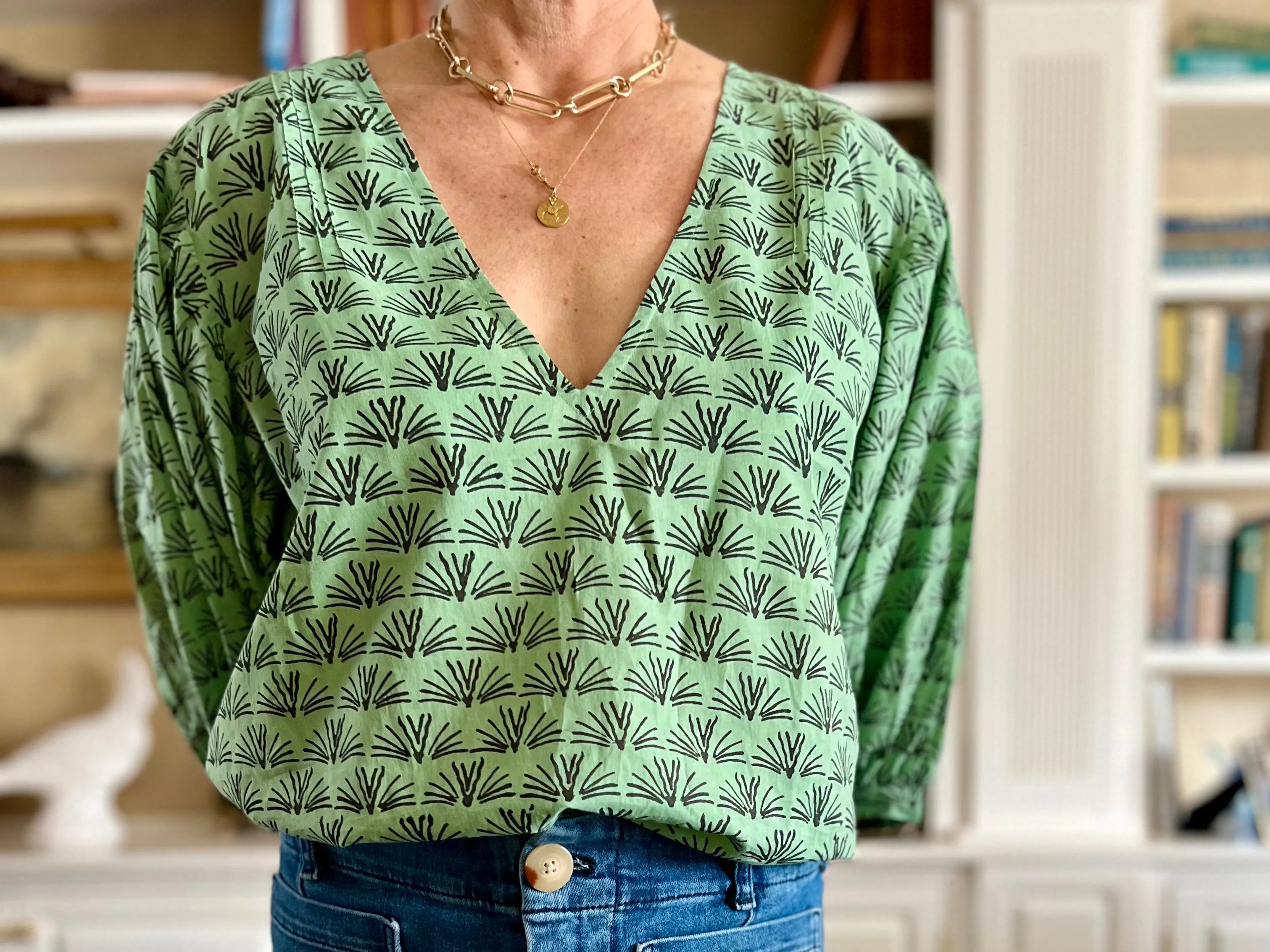 Green Blackbuck Puffy Sleeve Blouse