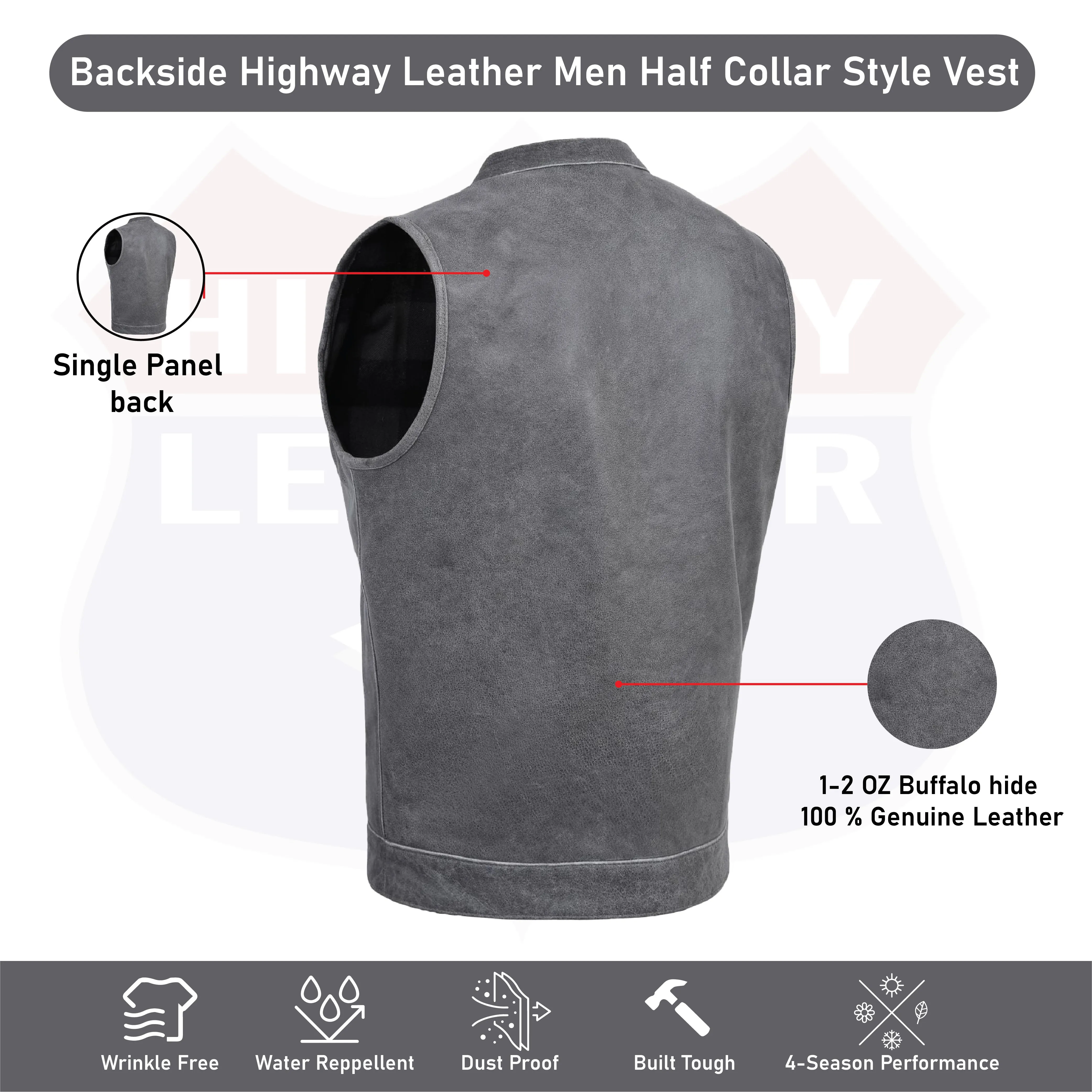 GREY HL11689 Grey SOA Men's Leather Vest Anarchy Motorcycle Biker Club Concealed Carry Outlaws