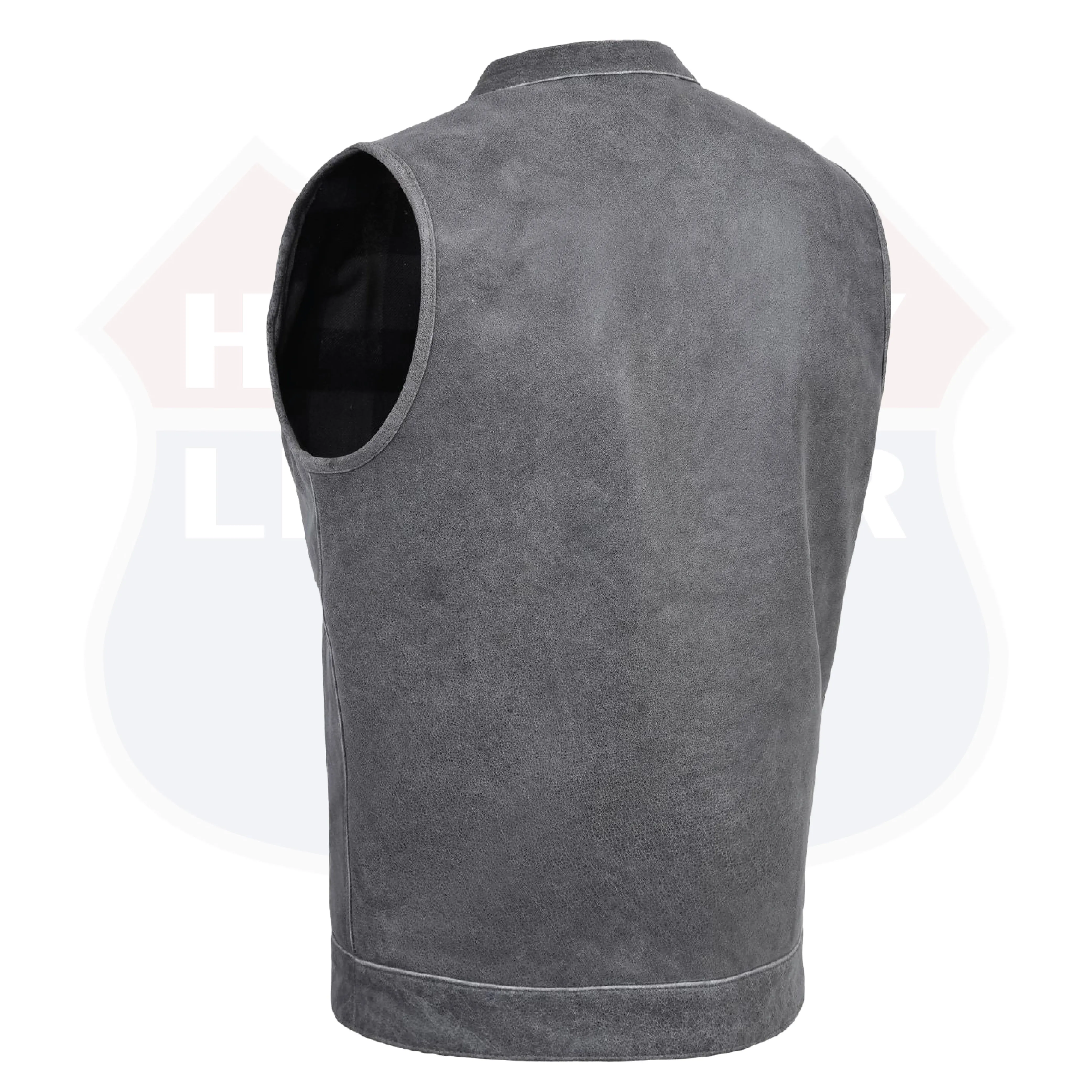 GREY HL11689 Grey SOA Men's Leather Vest Anarchy Motorcycle Biker Club Concealed Carry Outlaws