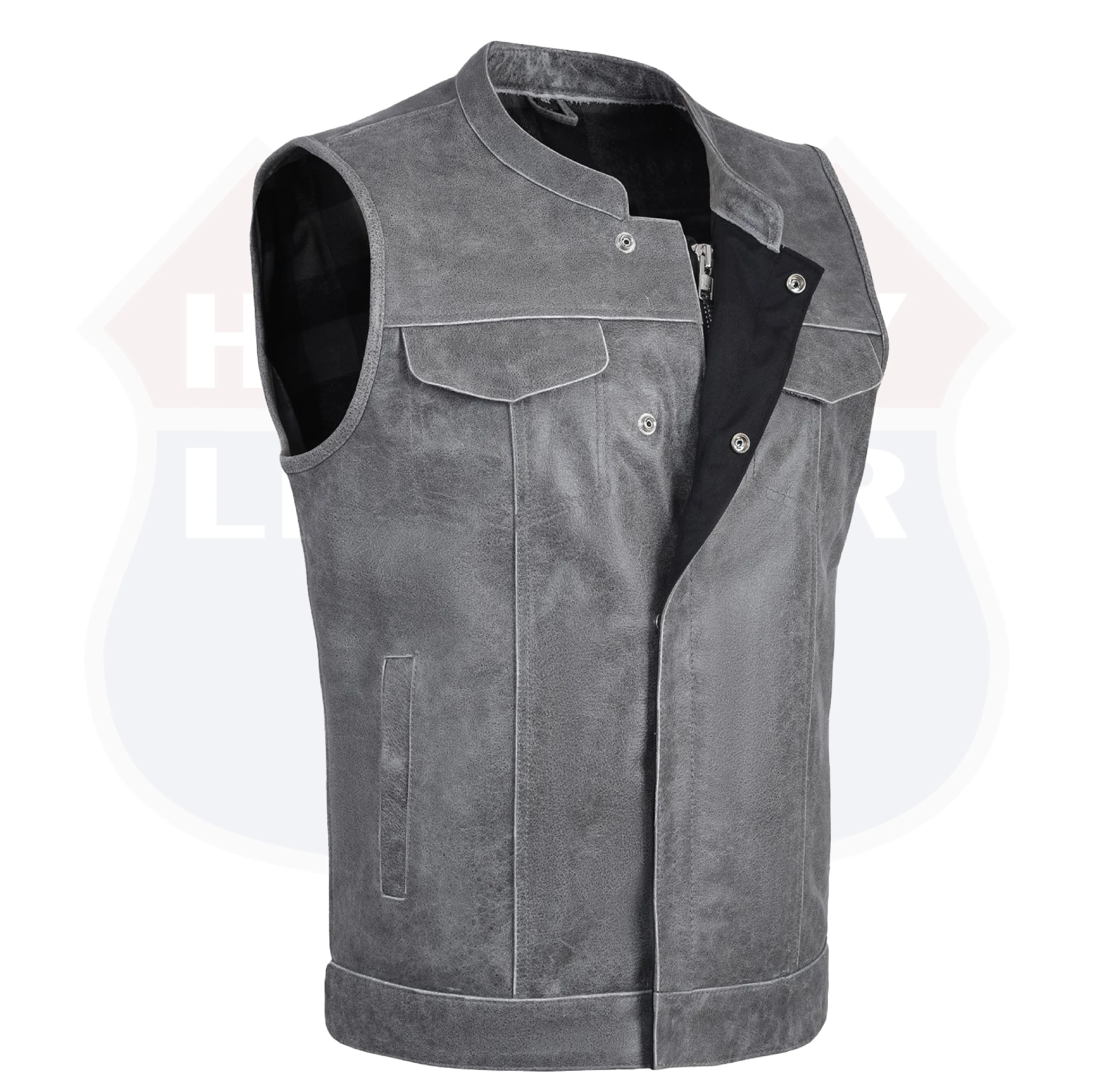 GREY HL11689 Grey SOA Men's Leather Vest Anarchy Motorcycle Biker Club Concealed Carry Outlaws