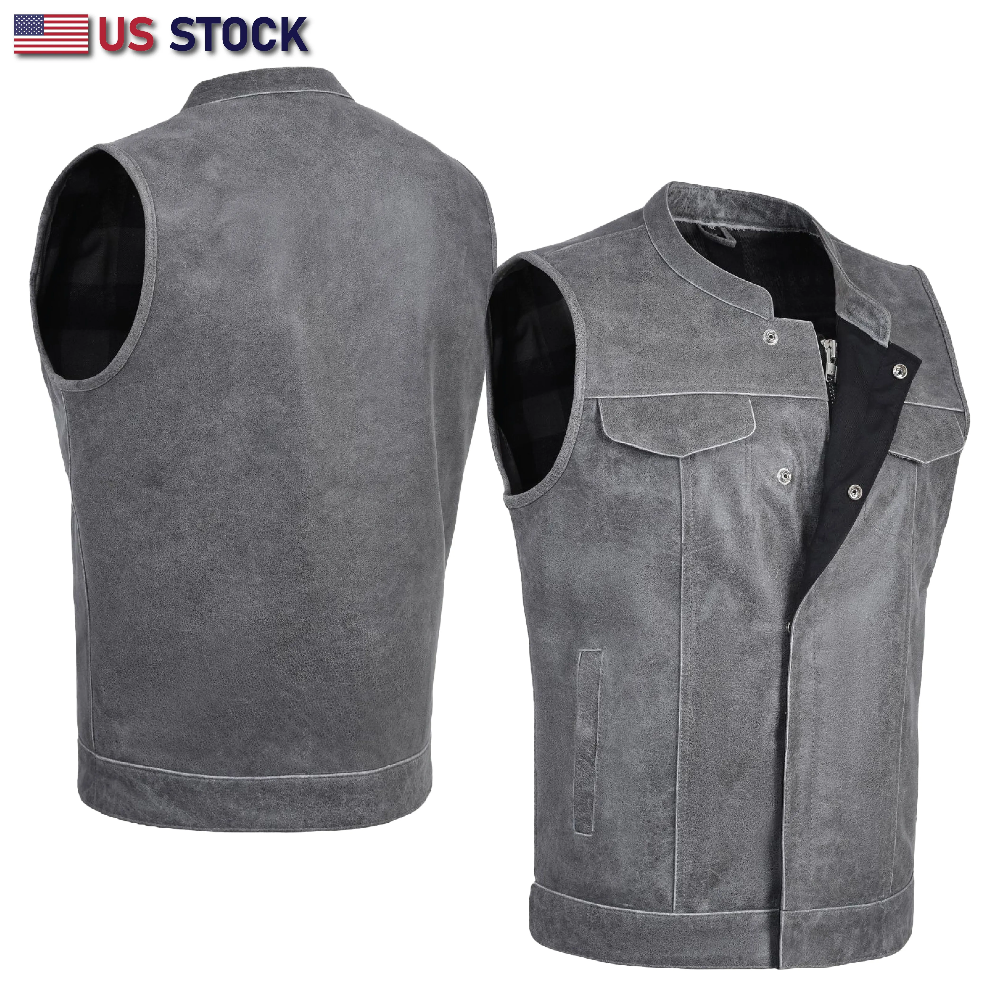 GREY HL11689 Grey SOA Men's Leather Vest Anarchy Motorcycle Biker Club Concealed Carry Outlaws