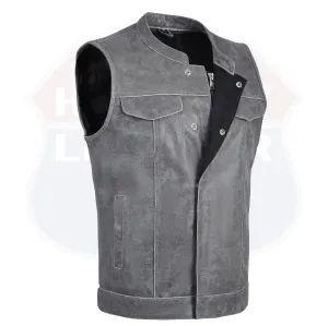 GREY HL11689 Grey SOA Men's Leather Vest Anarchy Motorcycle Biker Club Concealed Carry Outlaws