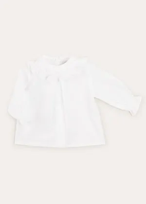 Hand Smocked Collar Long Sleeve Blouse In Baby Pink (0-12mths)