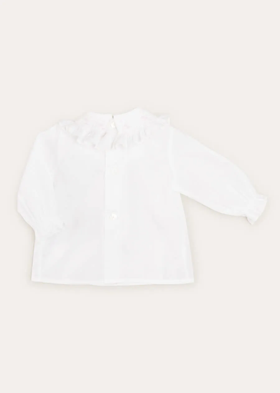 Hand Smocked Collar Long Sleeve Blouse In Baby Pink (0-12mths)