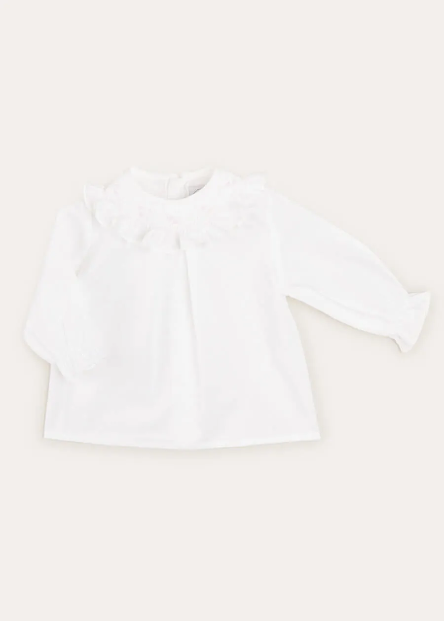 Hand Smocked Collar Long Sleeve Blouse In Baby Pink (0-12mths)