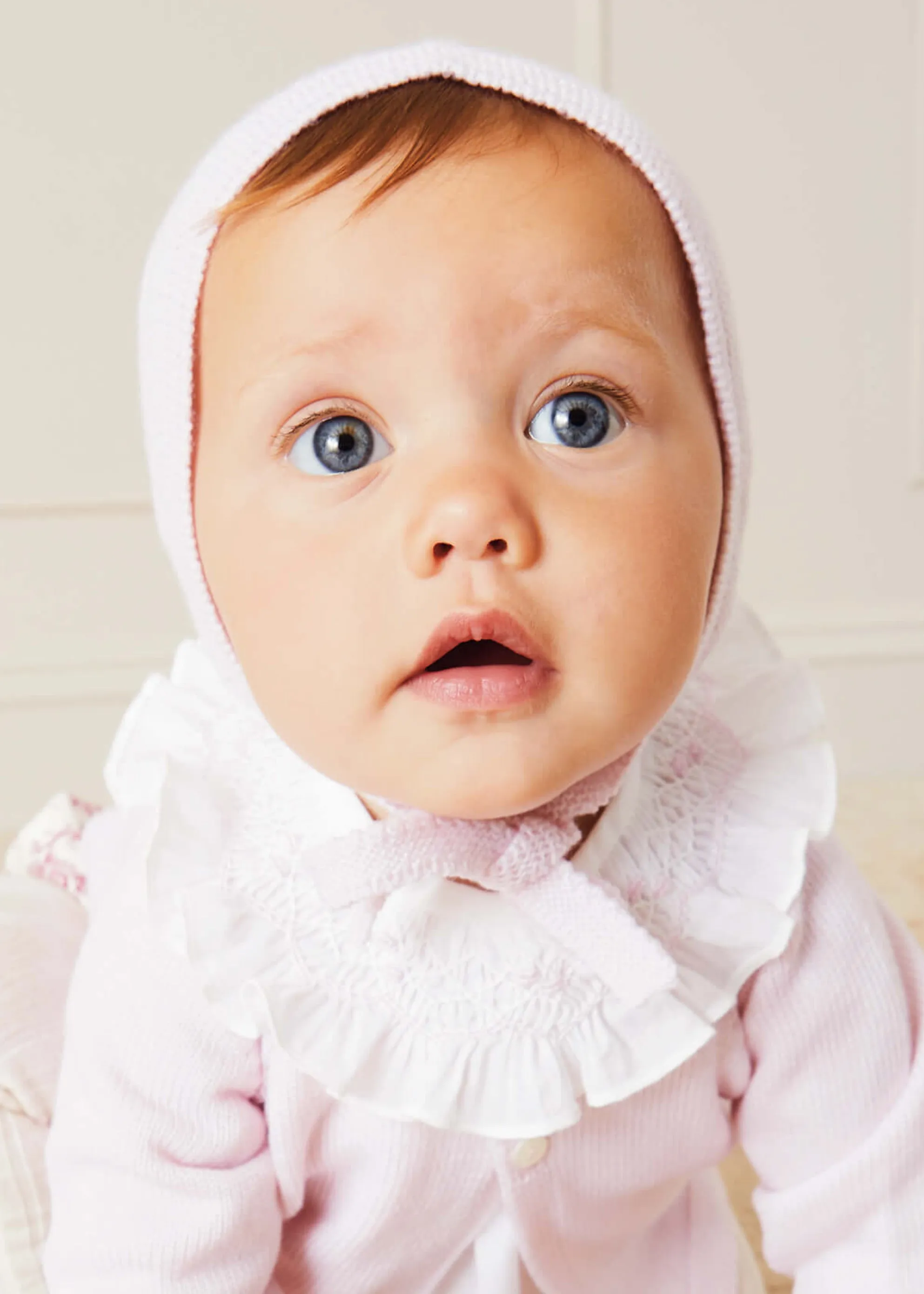 Hand Smocked Collar Long Sleeve Blouse In Baby Pink (0-12mths)