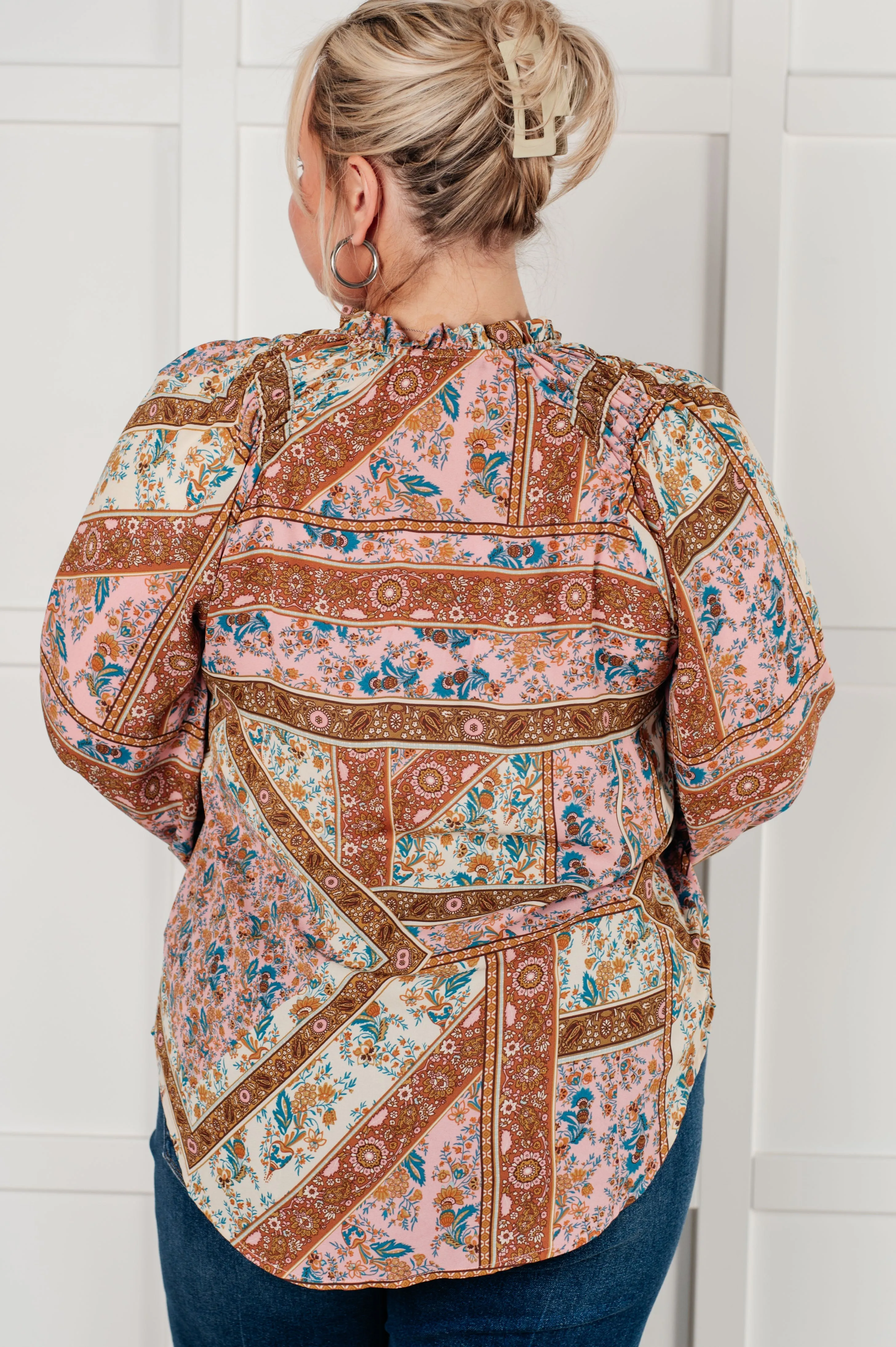 Hazel Blues® |  Show and Tell Mixed Print Peasant Blouse