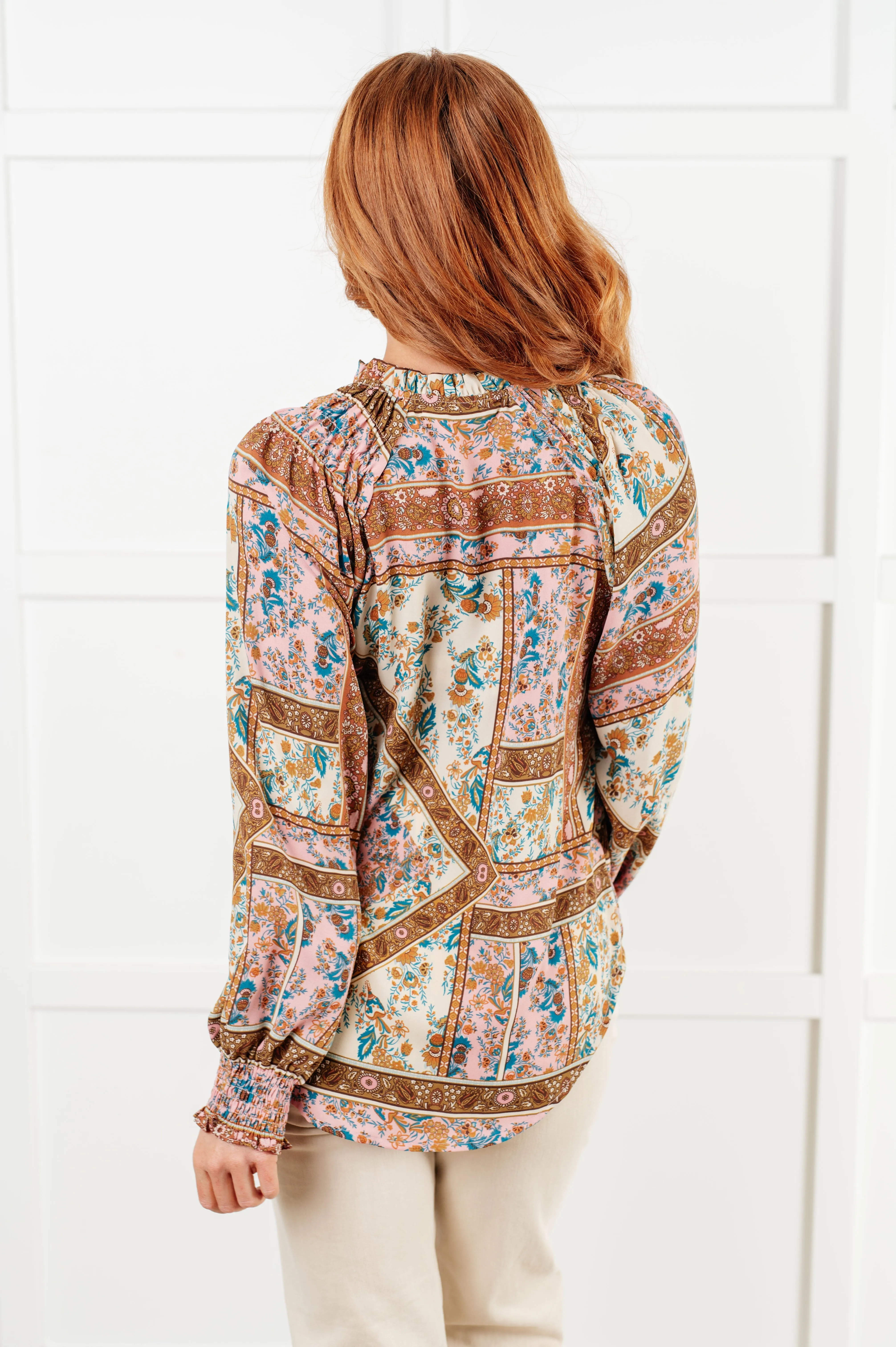 Hazel Blues® |  Show and Tell Mixed Print Peasant Blouse
