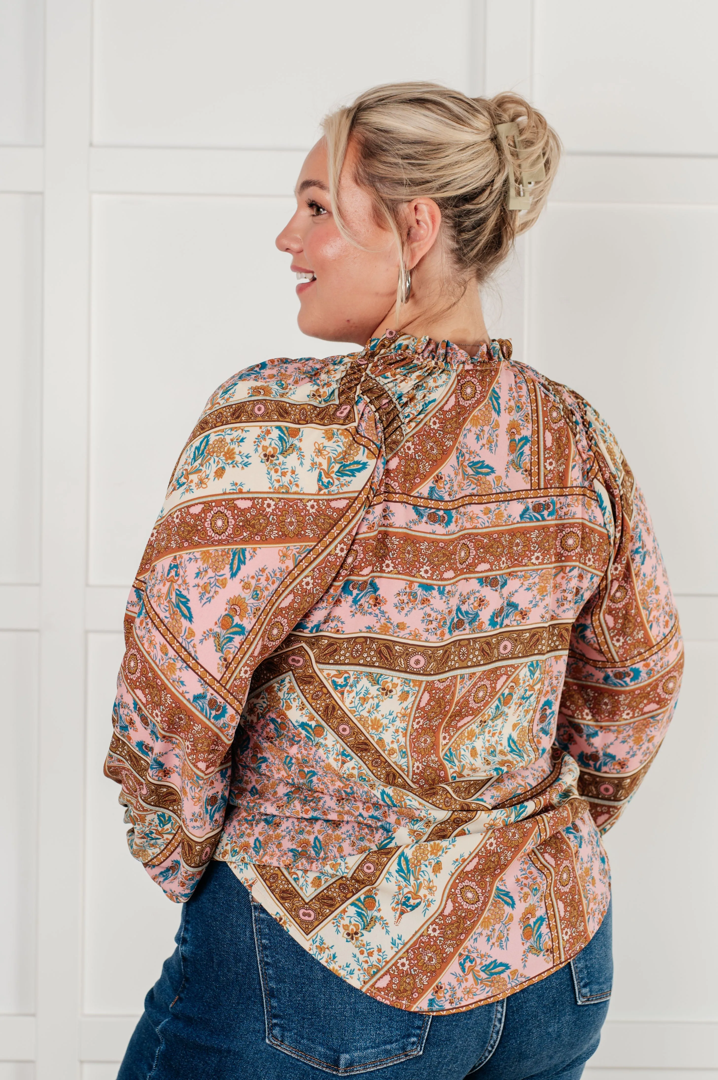 Hazel Blues® |  Show and Tell Mixed Print Peasant Blouse