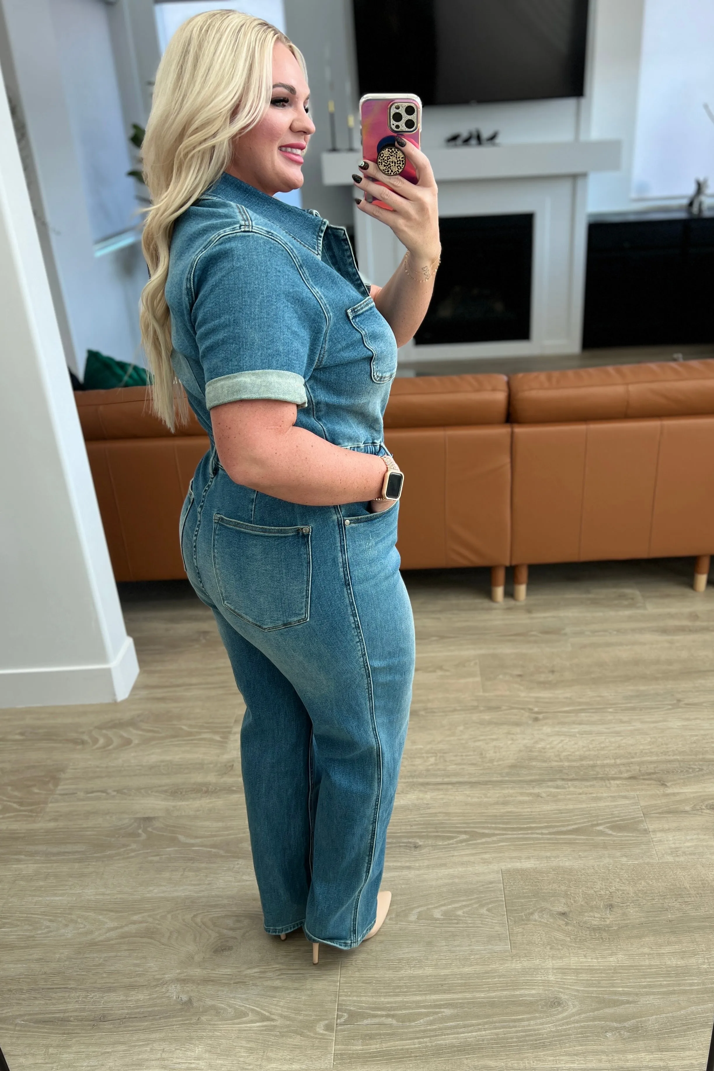 Hazel Blues® |  Sylvia Short Sleeve Denim Jumpsuit