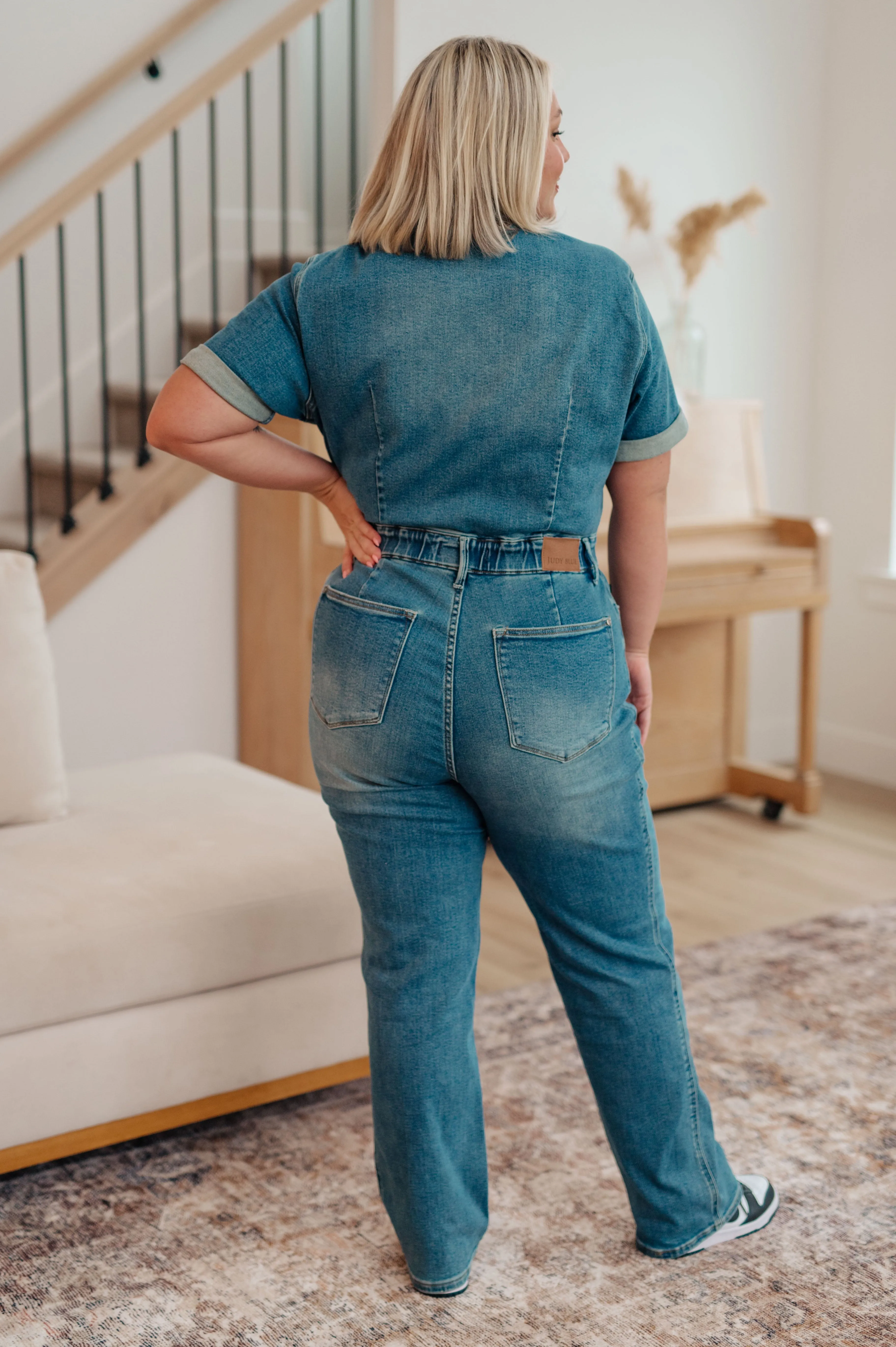 Hazel Blues® |  Sylvia Short Sleeve Denim Jumpsuit
