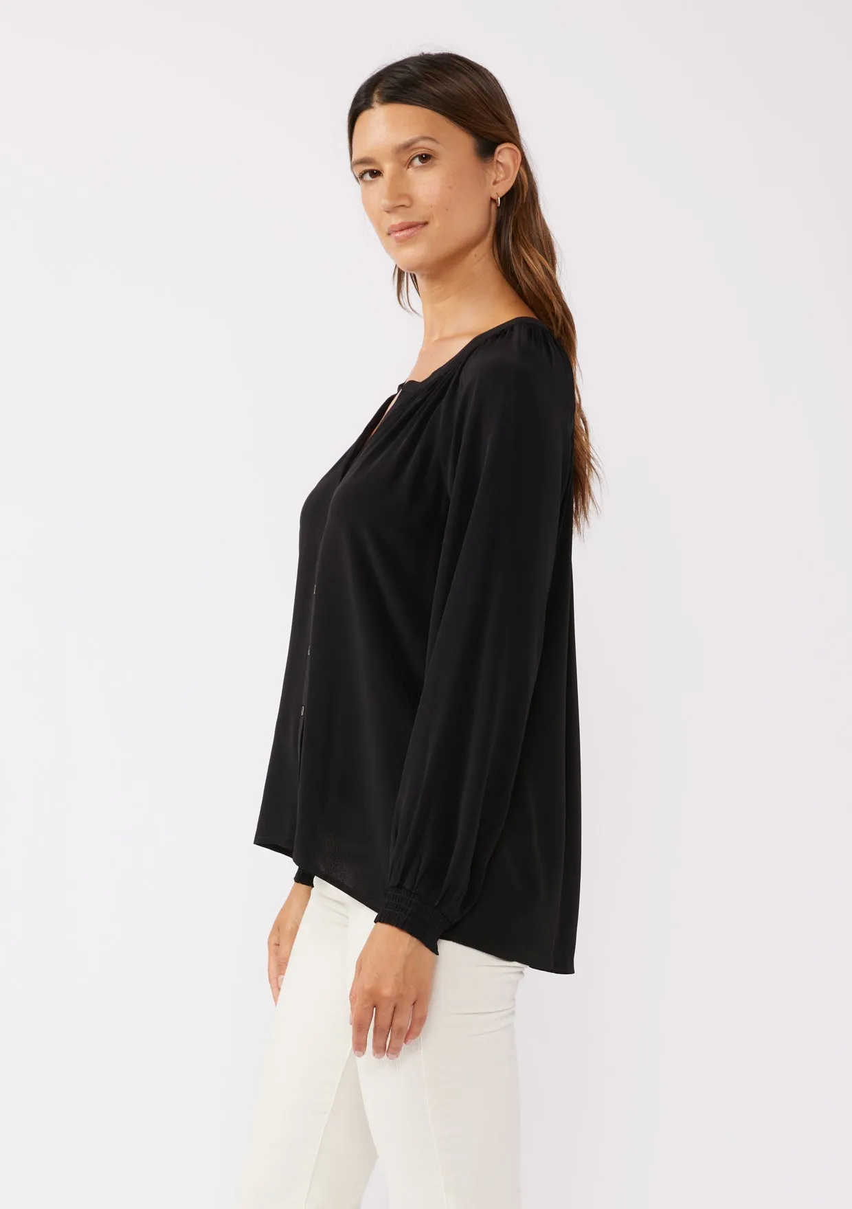 High Low Button Down Long Sleeve Blouse