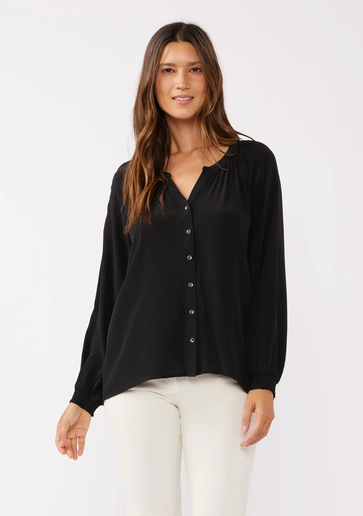 High Low Button Down Long Sleeve Blouse