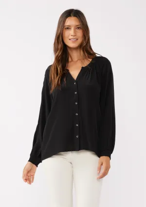 High Low Button Down Long Sleeve Blouse